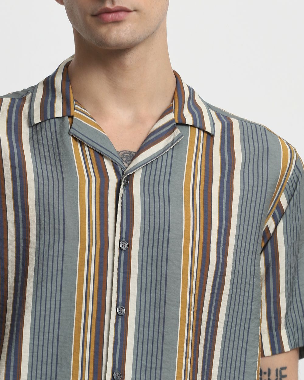 Teal Textured Stripe Relaxed Fit Casual Shirt