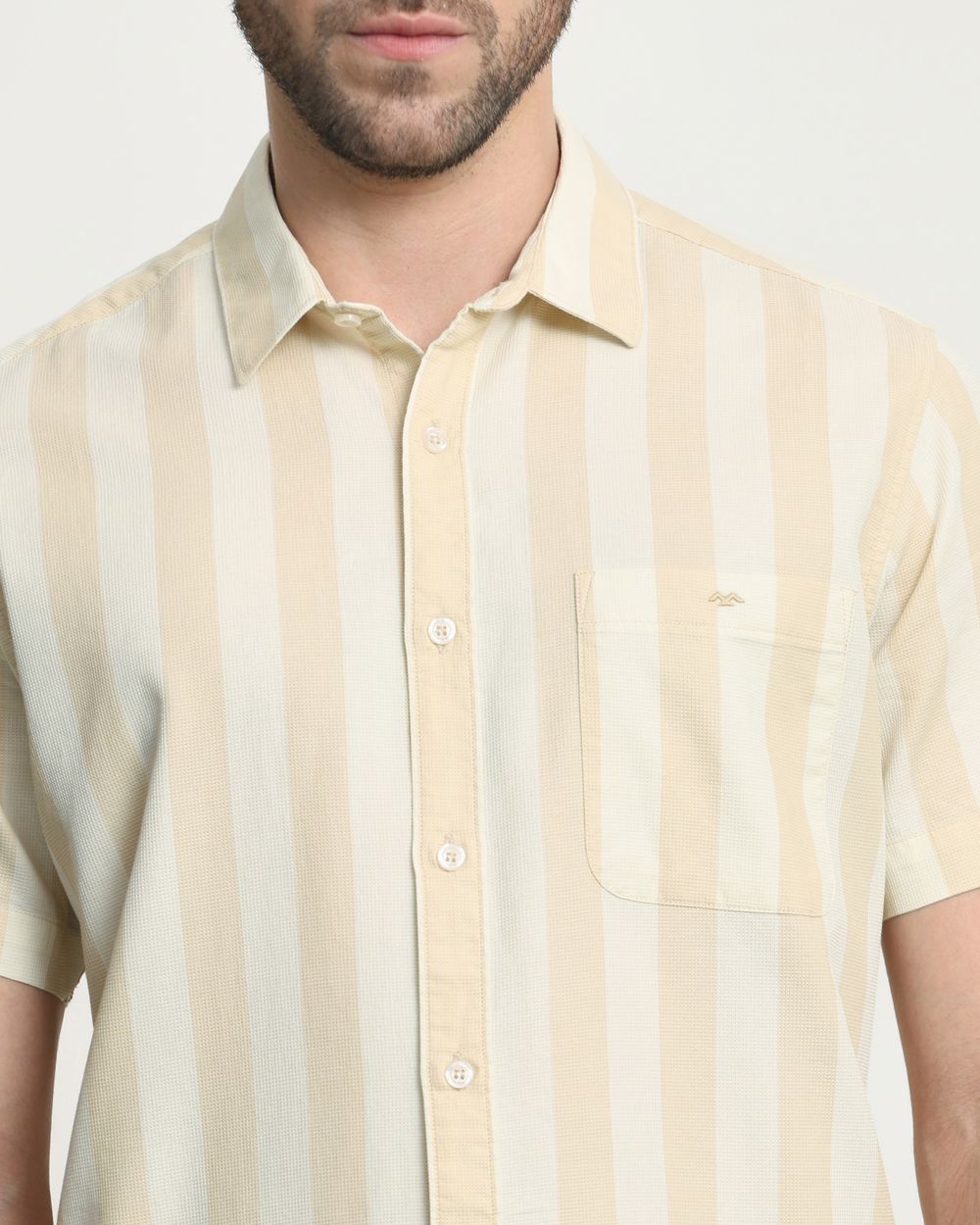 Light Khaki Tonal Stripe Slim Fit Casual Shirt