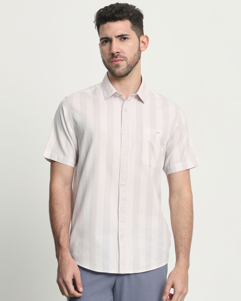 Lilac Tonal Stripe Slim Fit Casual Shirt