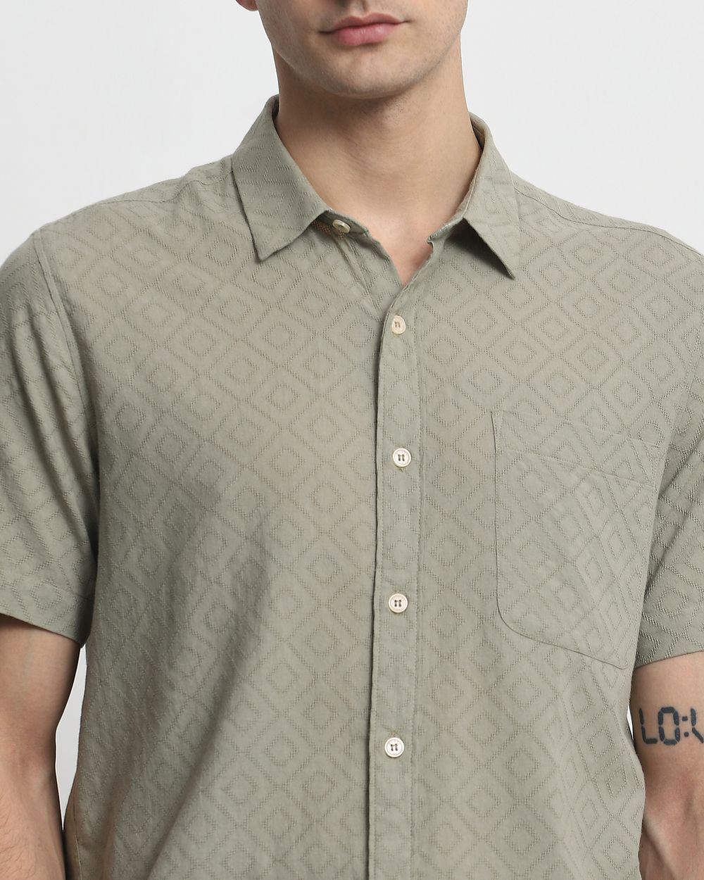 Grey Textured Plain Slim Fit Casual Shirt