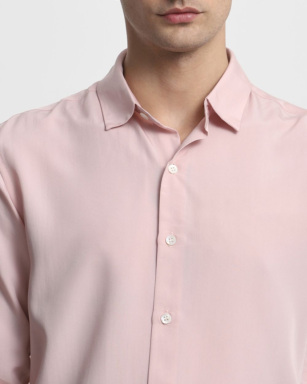Pastel Pink Fluid Plain Slim Fit Casual Shirt