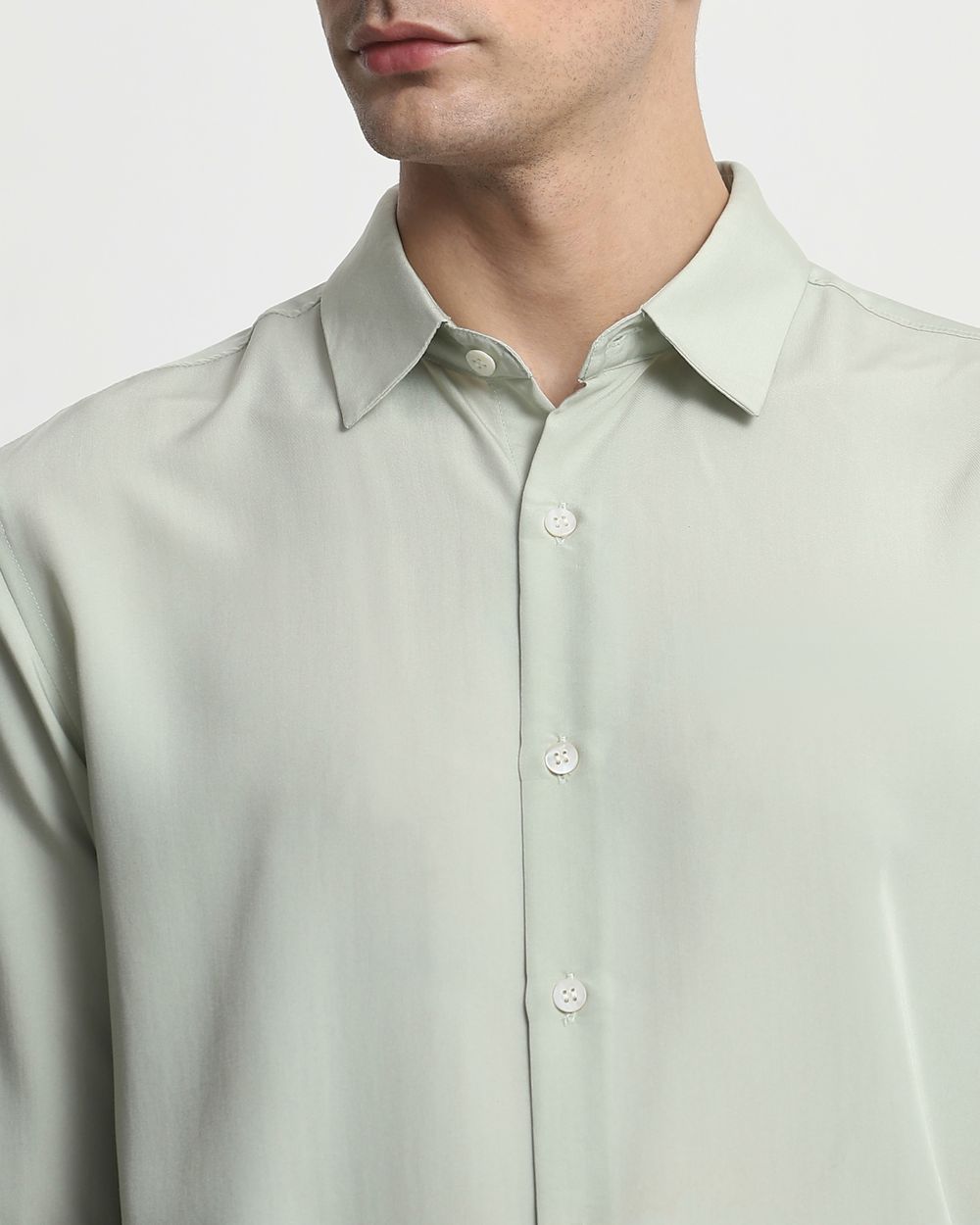 Sage Fluid Plain Slim Fit Casual Shirt