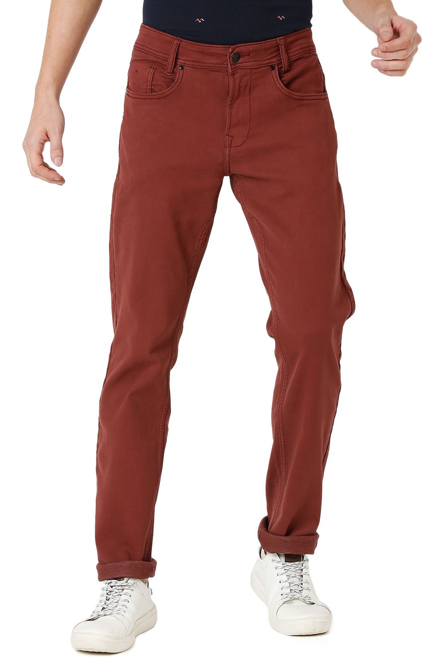 Maroon Super Slim Fit Knitted Stretch Jeans