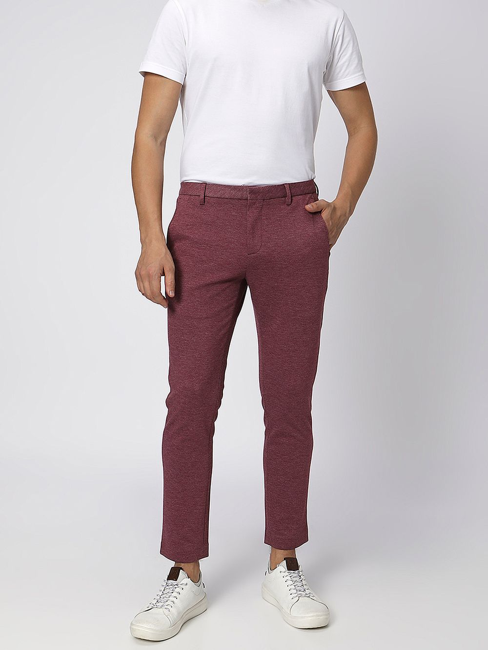 Maroon Ankle Length Stretch Chinos