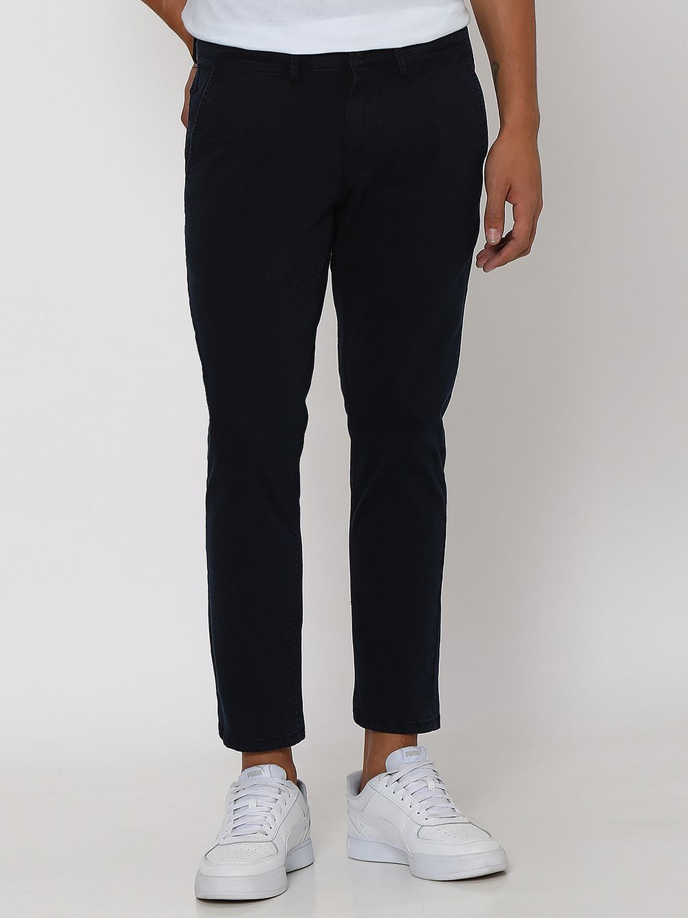 Navy Ankle Length Stretch Chinos