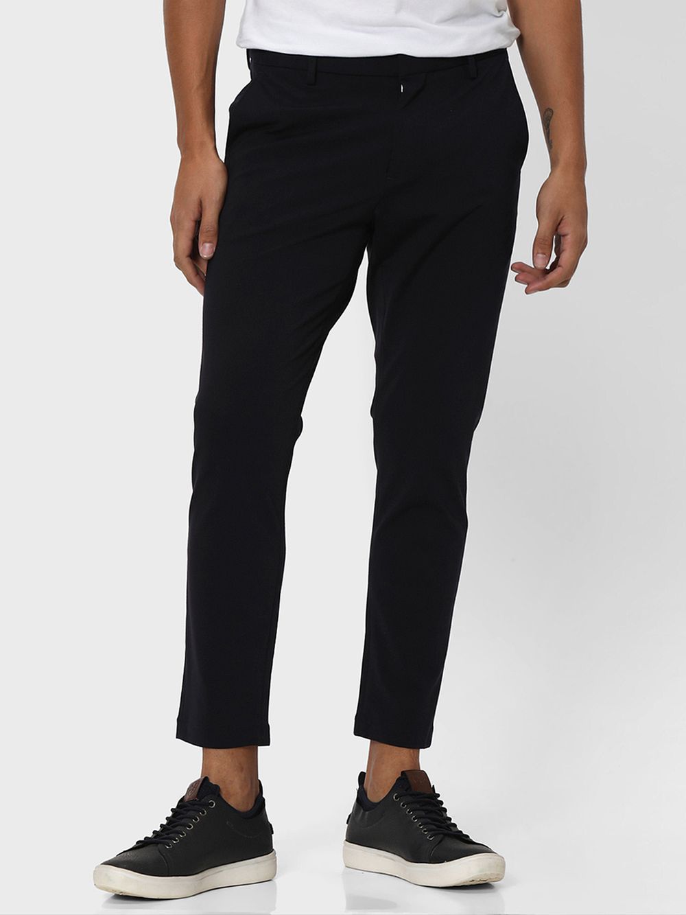 Navy Ankle Length Stretch Chinos Trouser