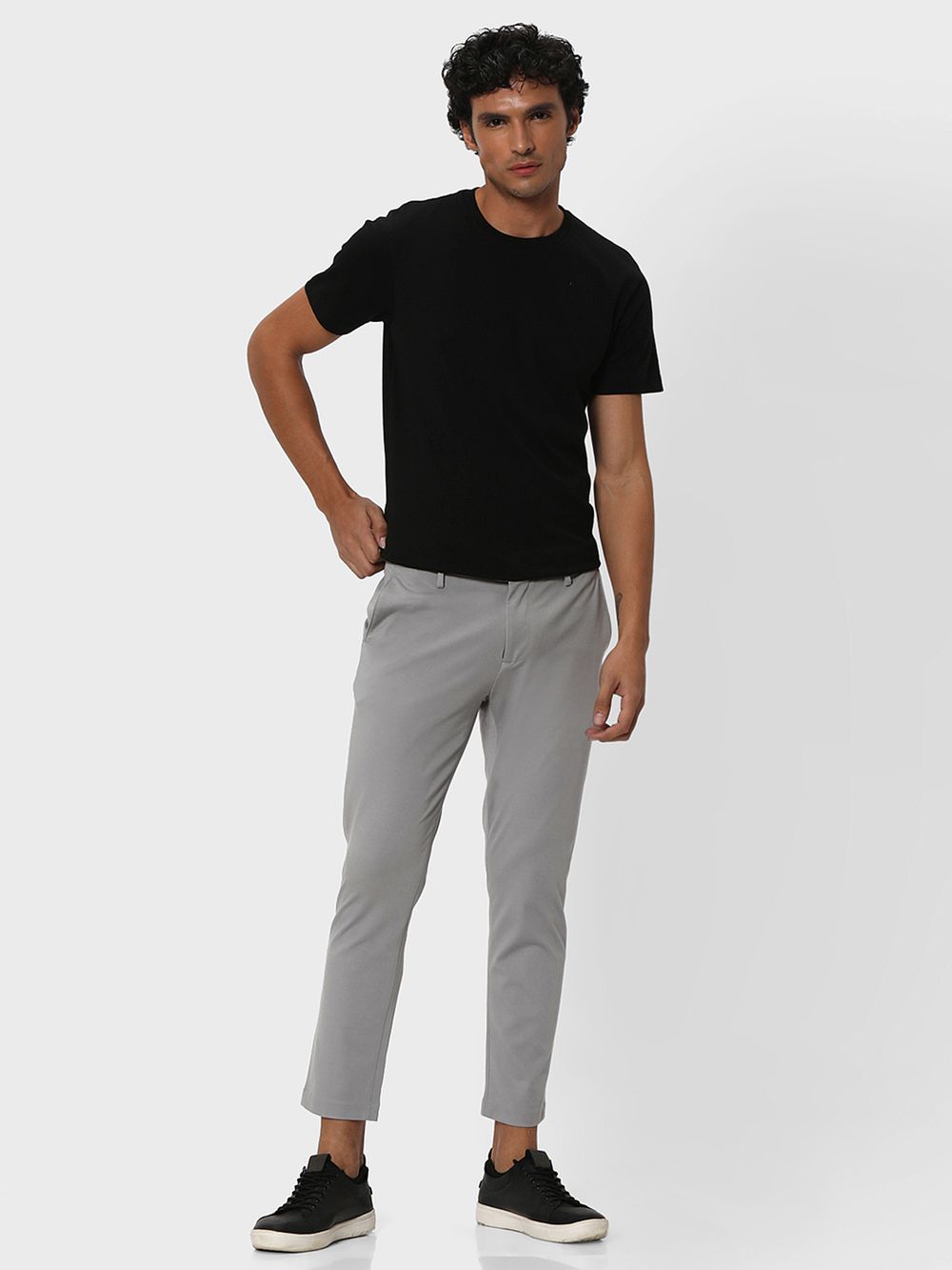 Grey Ankle Length Stretch Chinos Trouser