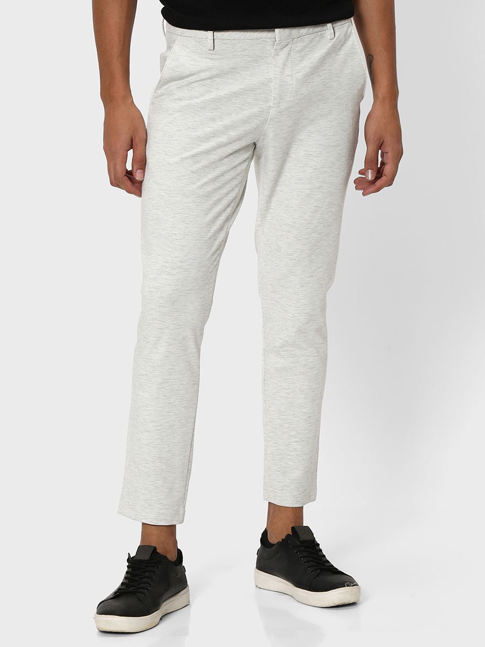 Light Grey Ankle Length Stretch Chinos Trouser