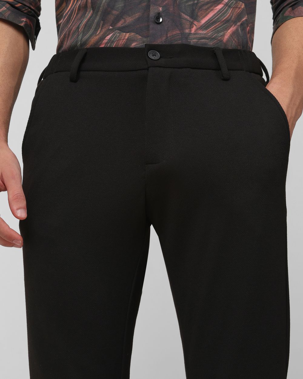 Black Slim Fit Jersey Flat Front Pants Trousers
