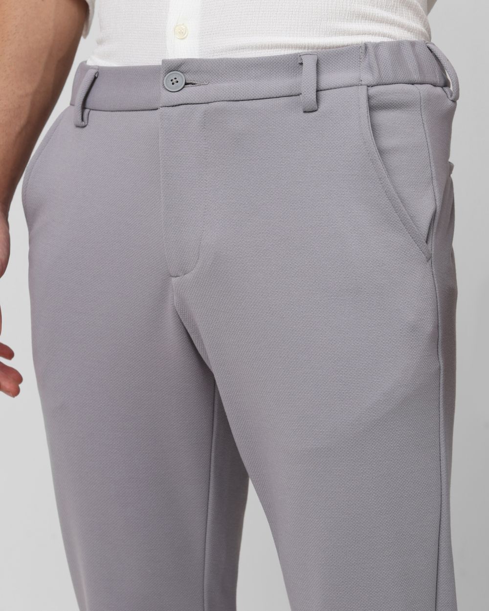 Grey Slim Fit Jersey Flat Front Pants Trousers