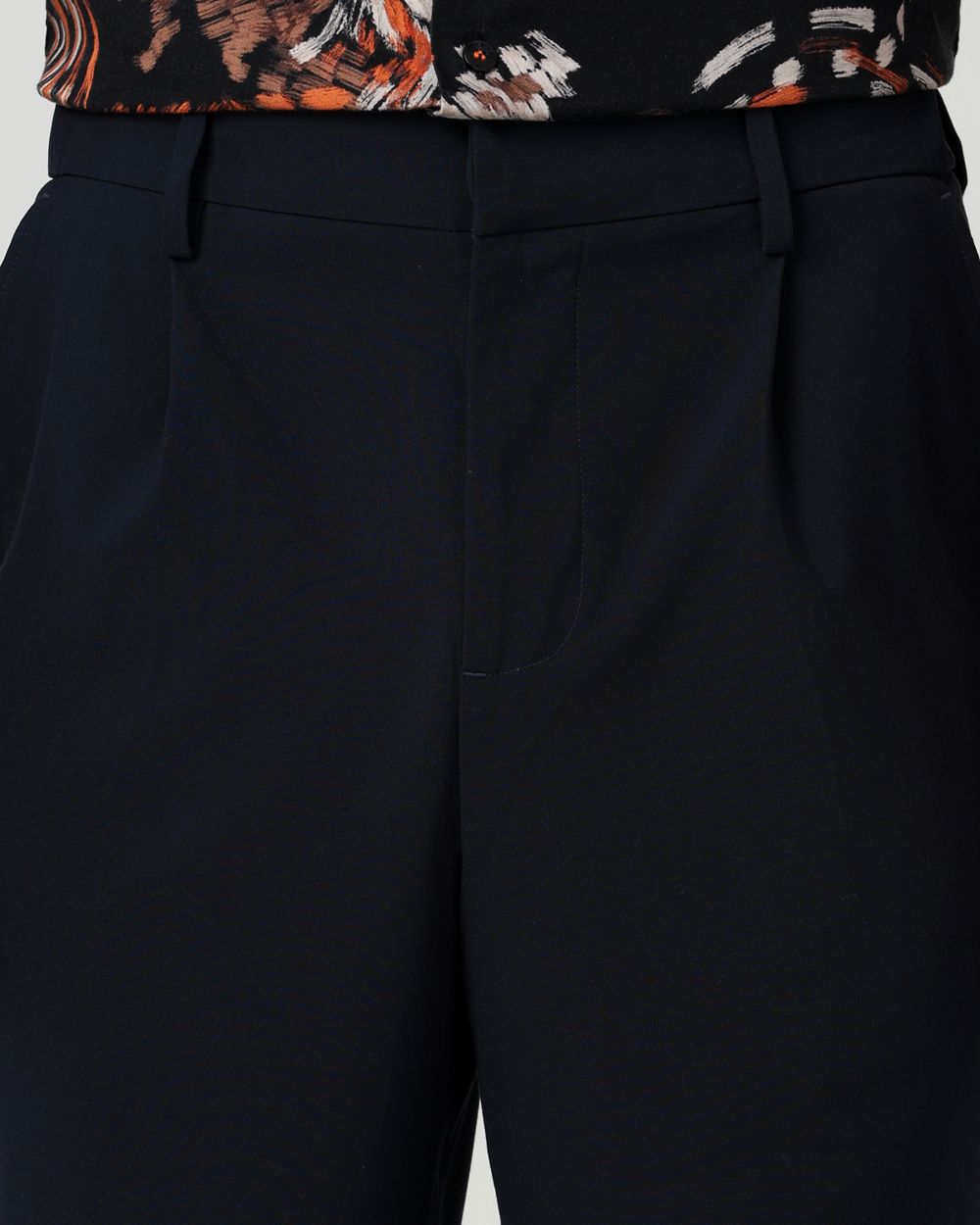 Navy Relaxed Tapered Fit Single Pleated Pants TROUSERS