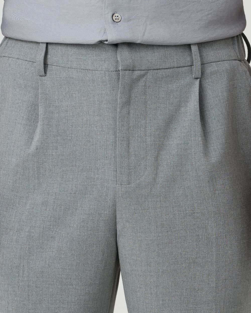 Light Grey Relaxed Tapered Fit Single Pleated Pants TROUSERS