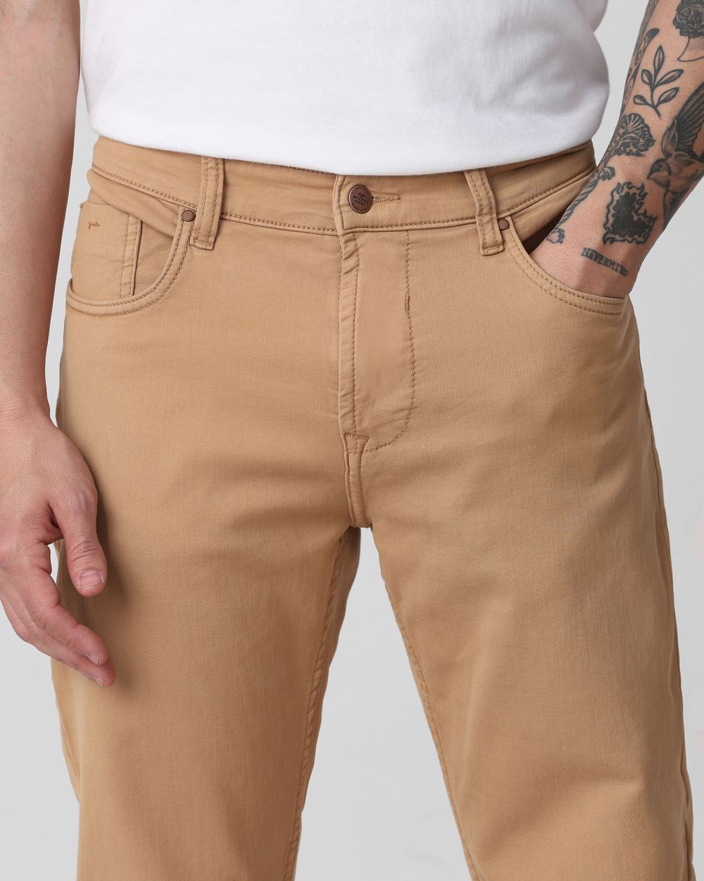 Khaki Straight Fit Superstretch Coloured Jeans