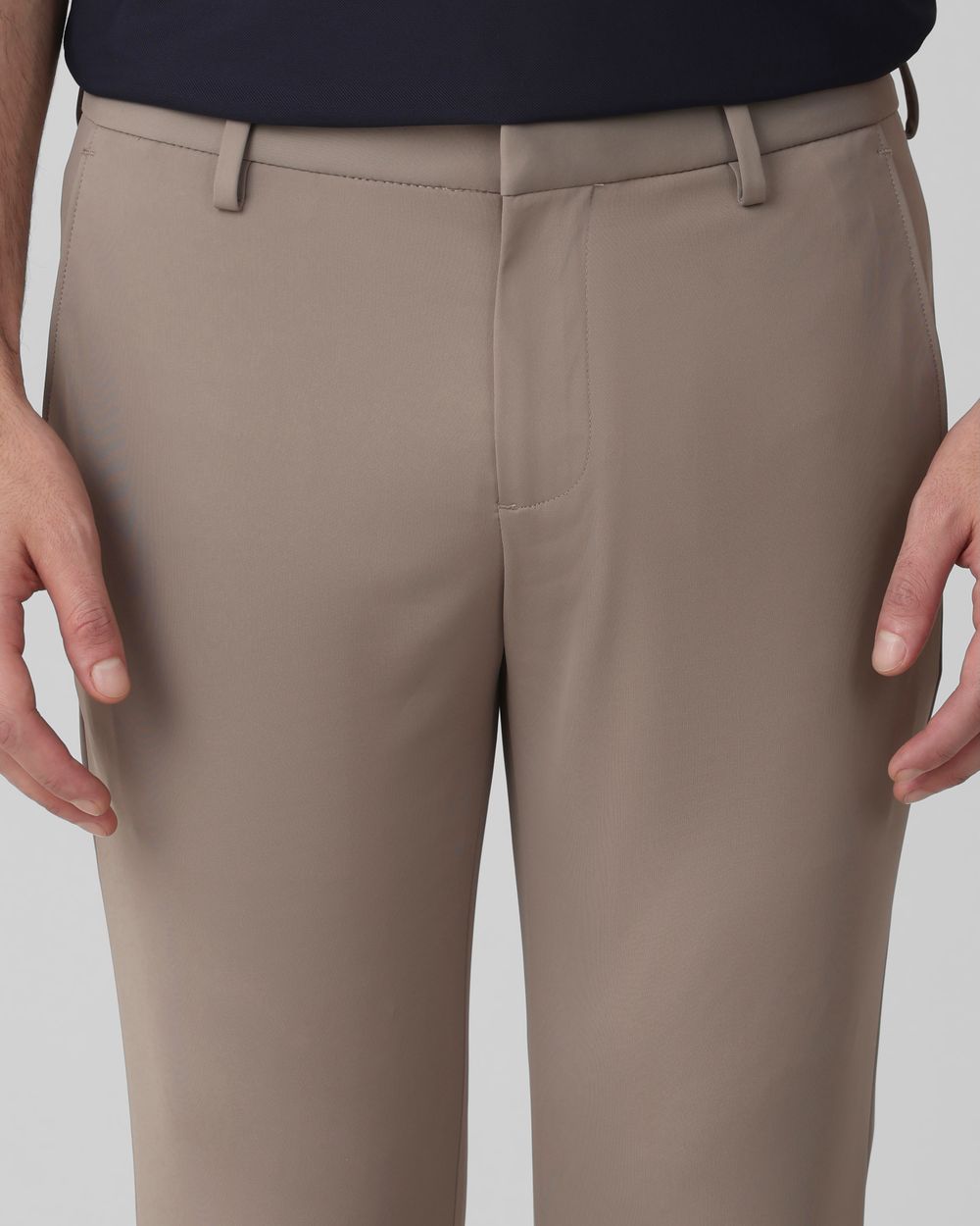 Khaki Ankle Length Jersey Flat Front Pants Trouser