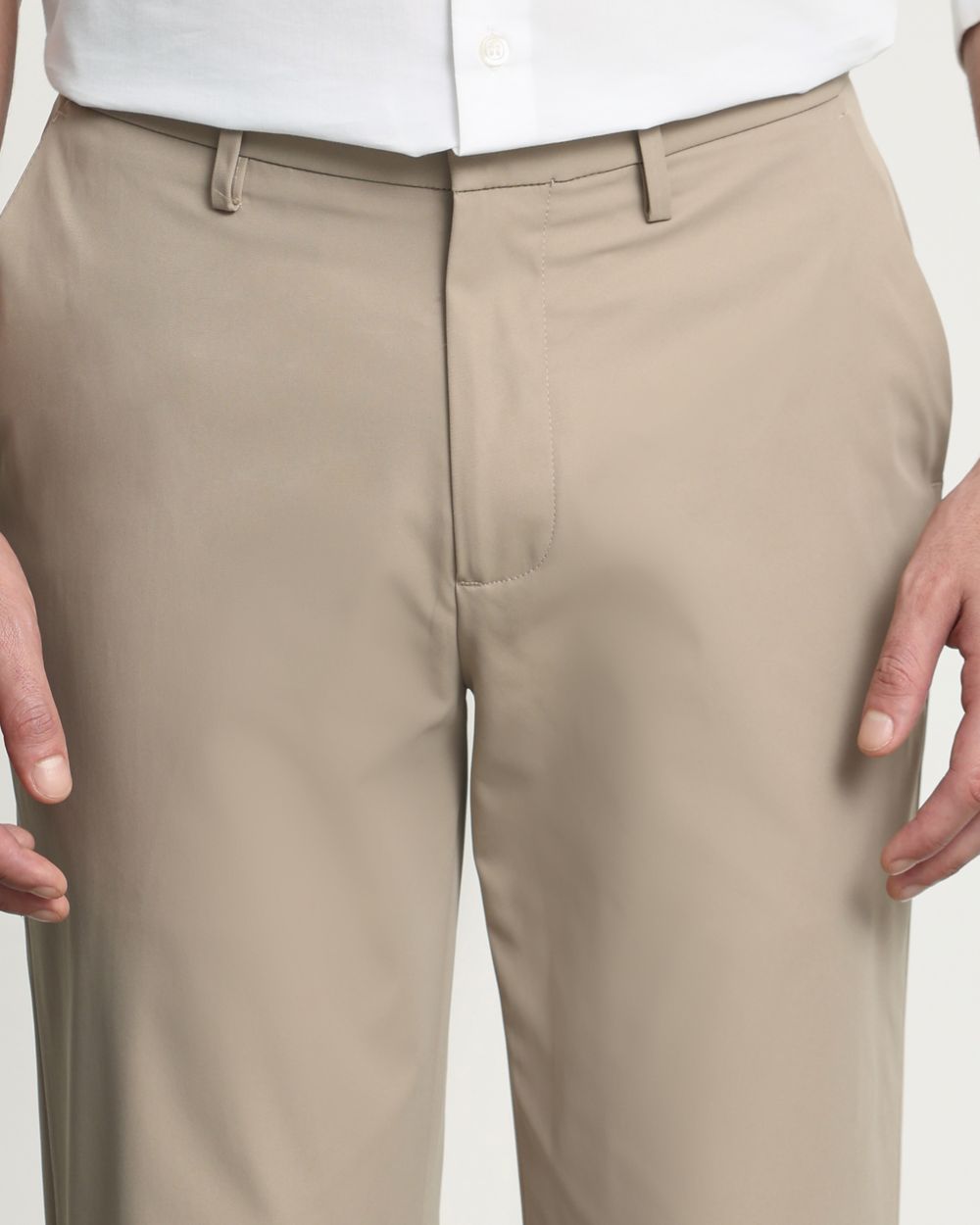 Khaki Slim Fit Tech Stretch Flat Front Pants