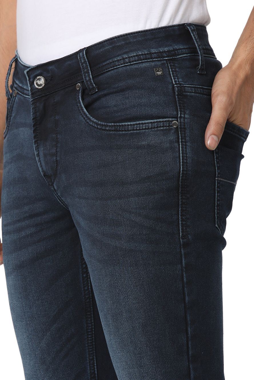 Blue Black Bootcut Knitted Stretch Jeans