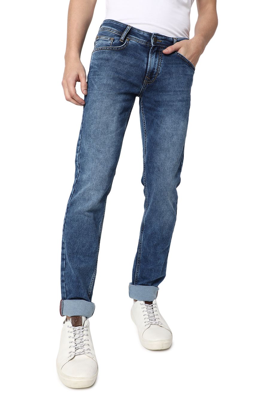 Mid Blue Super Slim Fit Knitted Stretch Jeans