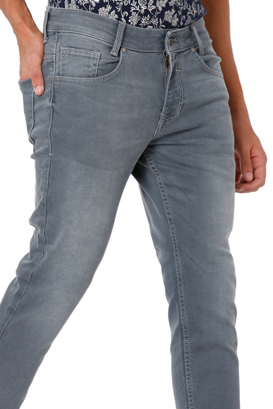 Grey Ankle Length Knitted Stretch Jeans