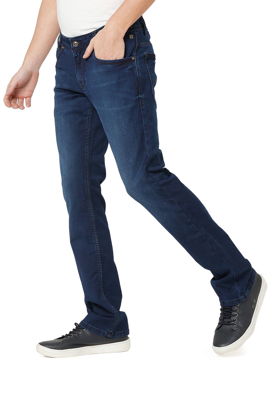 Dark Blue Bootcut Knitted Stretch Jeans