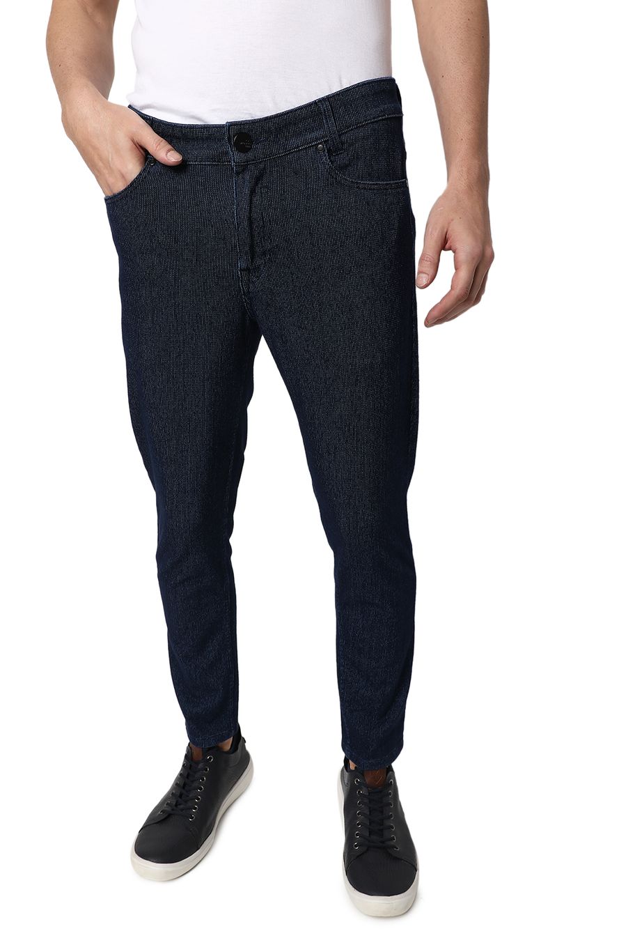 Navy Ankle Length Knitted Lightweight Stretch Jeans