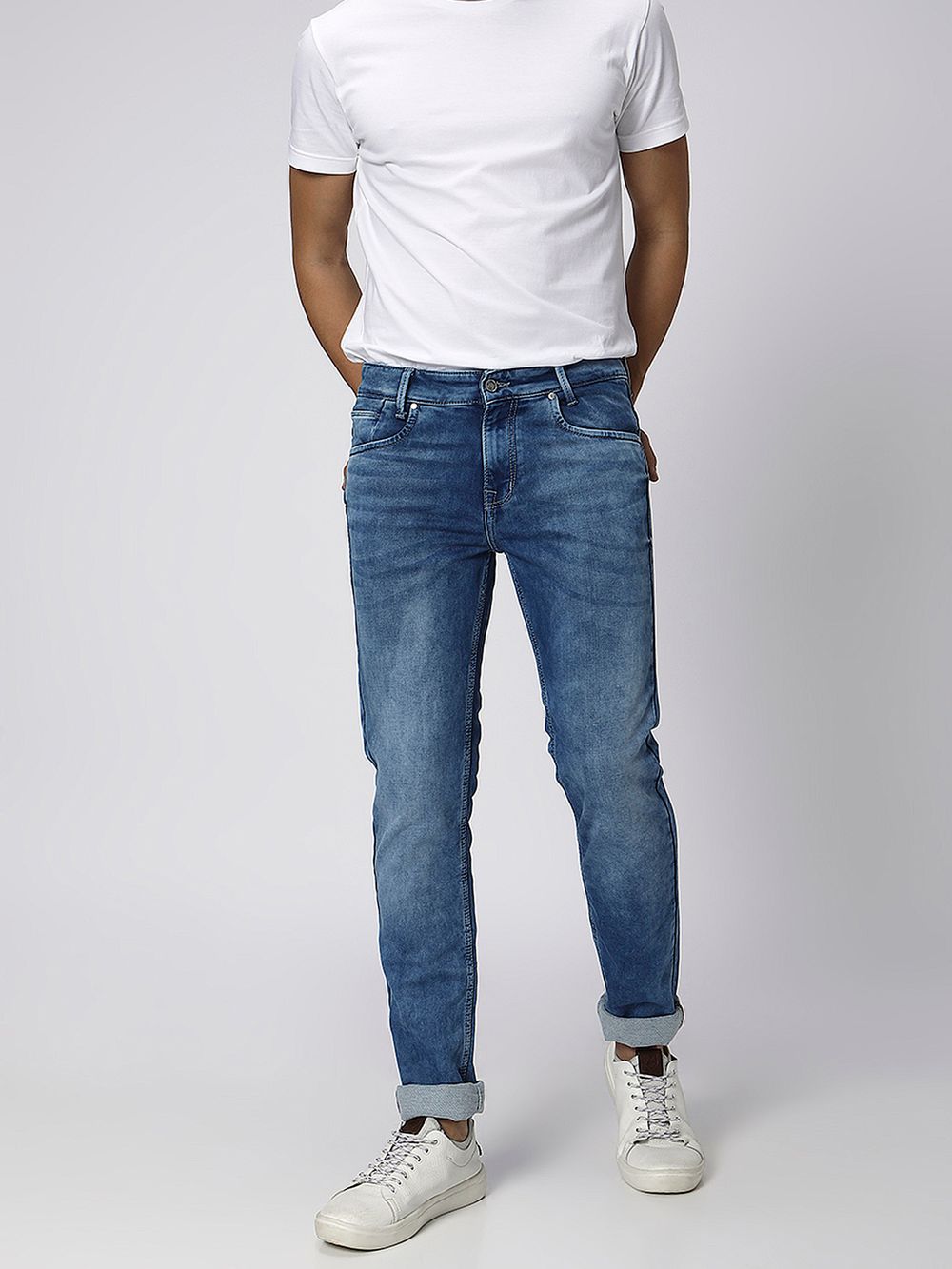 Mid Blue Narrow Fit Denim Deluxe Stretch Jeans