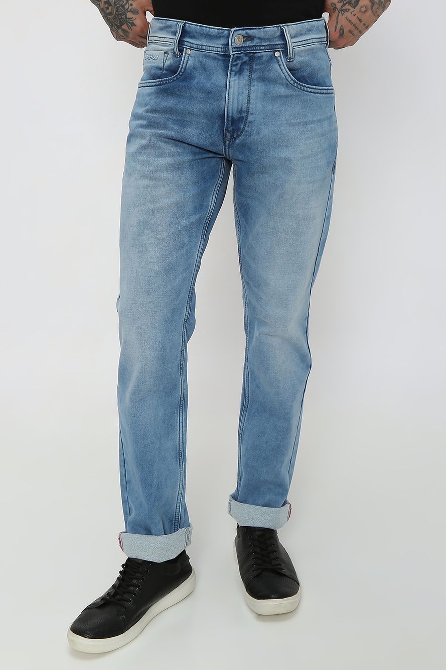 Mid Blue Straight Fit Denim Deluxe Stretch Jeans