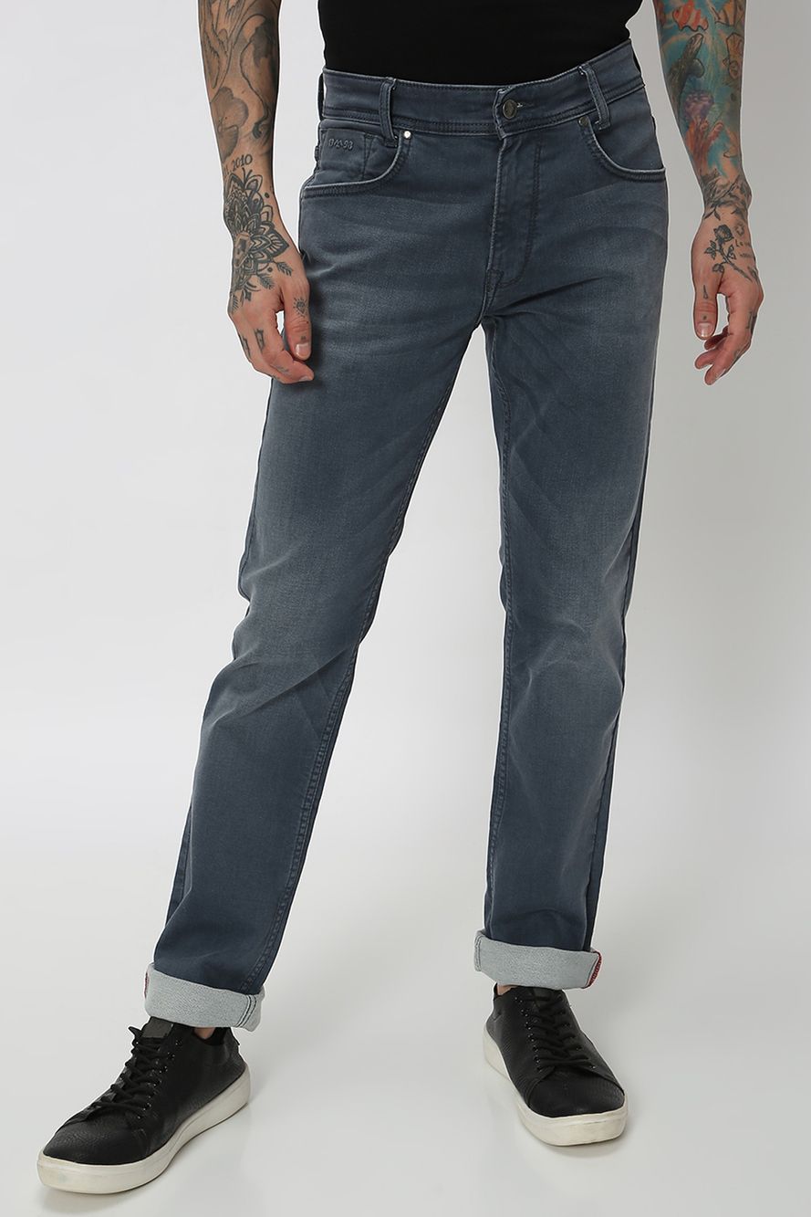 Grey Straight Fit Denim Deluxe Stretch Jeans