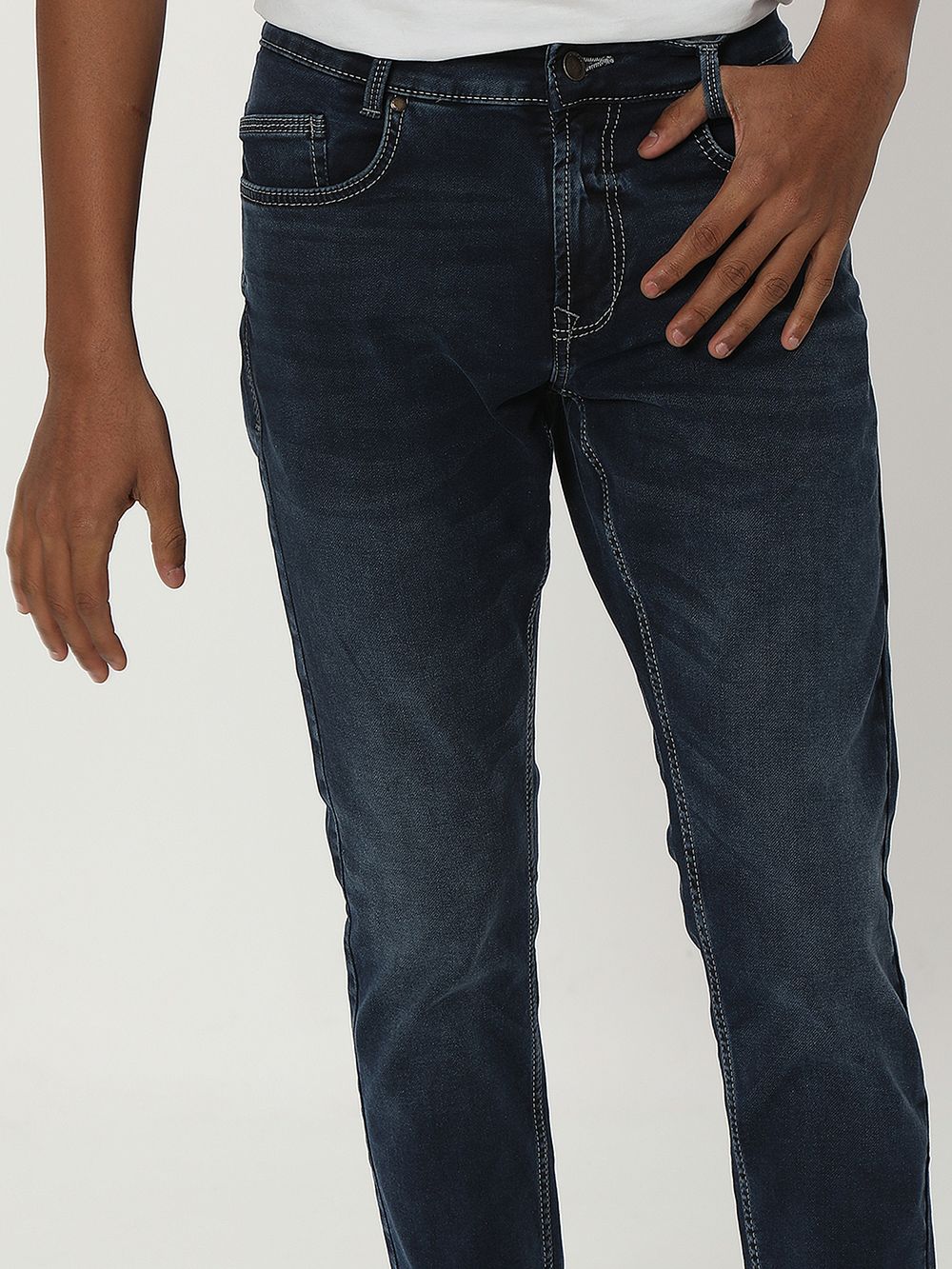 Dark Indigo Blue Skinny Fit Denim Deluxe Stretch Jeans