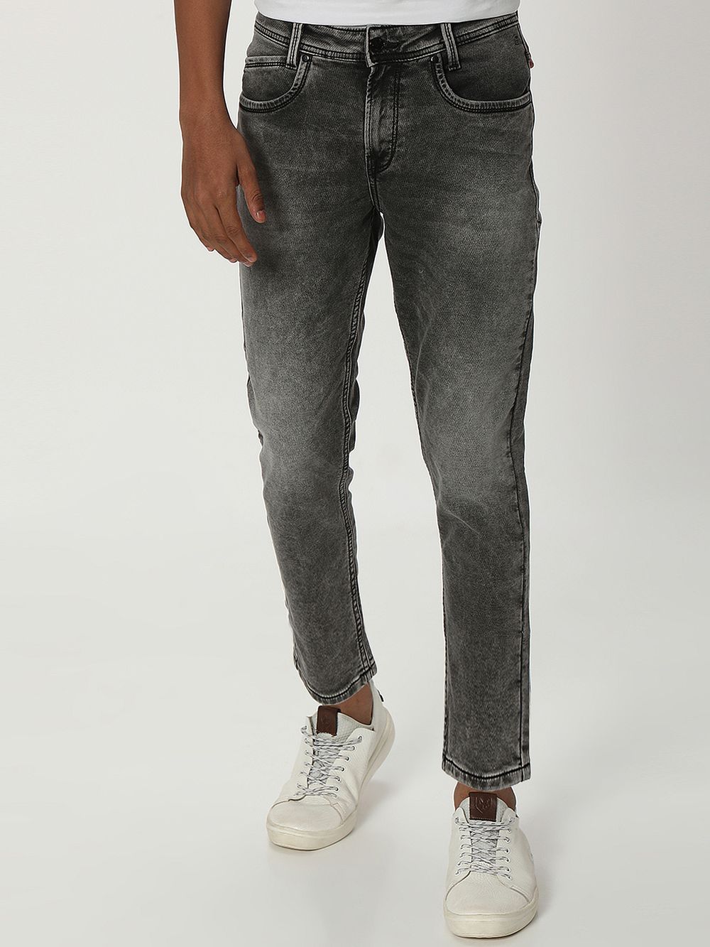 Grey Ankle Length Denim Deluxe Stretch Jeans