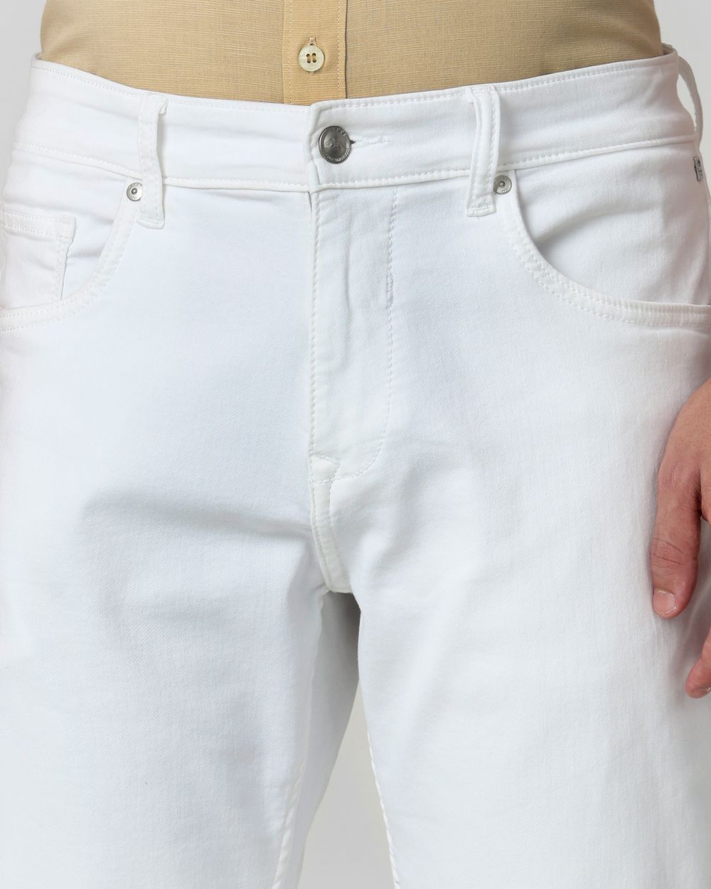 White Straight Fit Denim Deluxe Stretch Jeans
