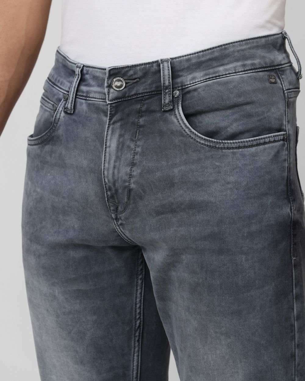 Grey Straight Fit Denim Deluxe Stretch Jeans