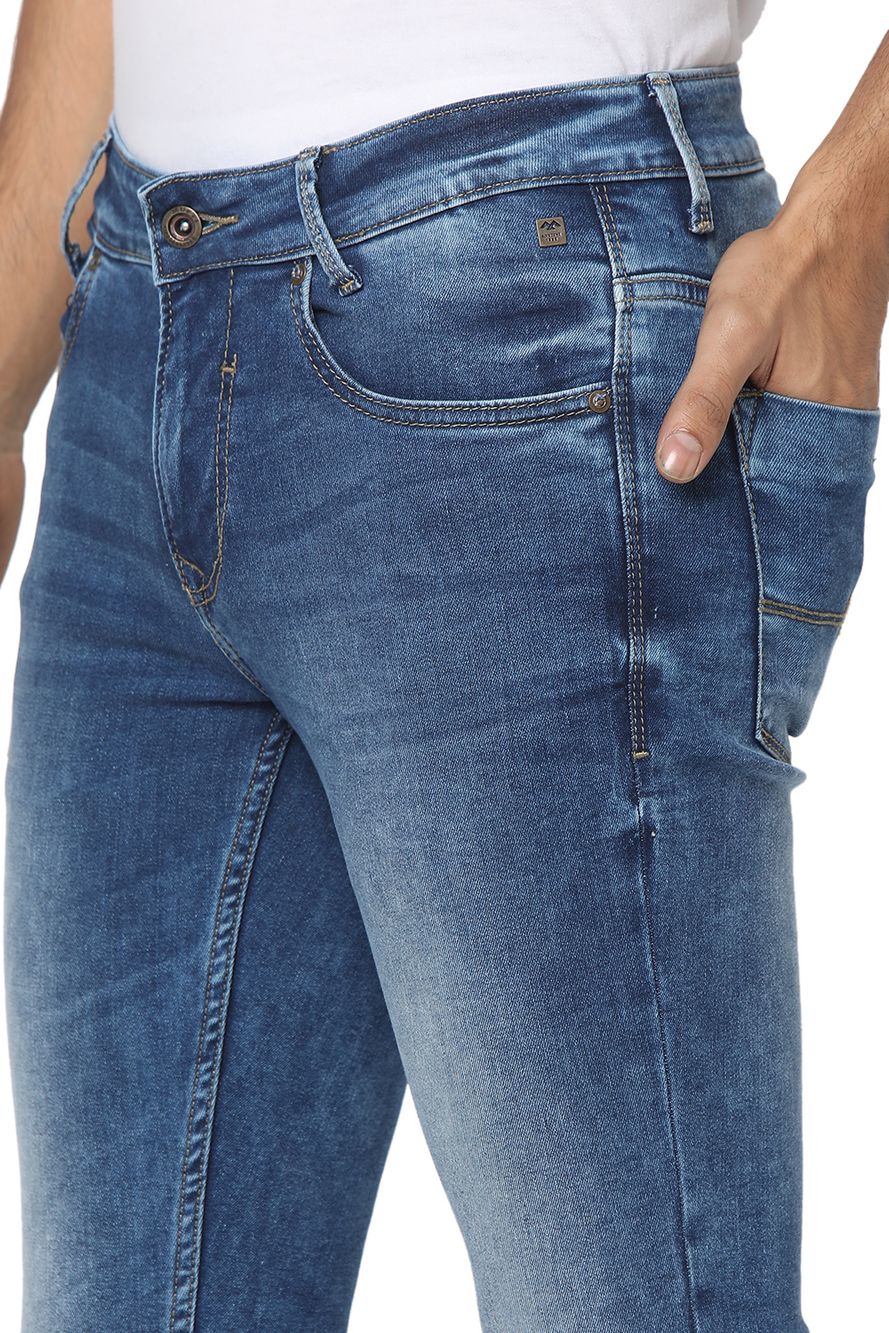 Ankle Length Mid Blue Stretch Jeans