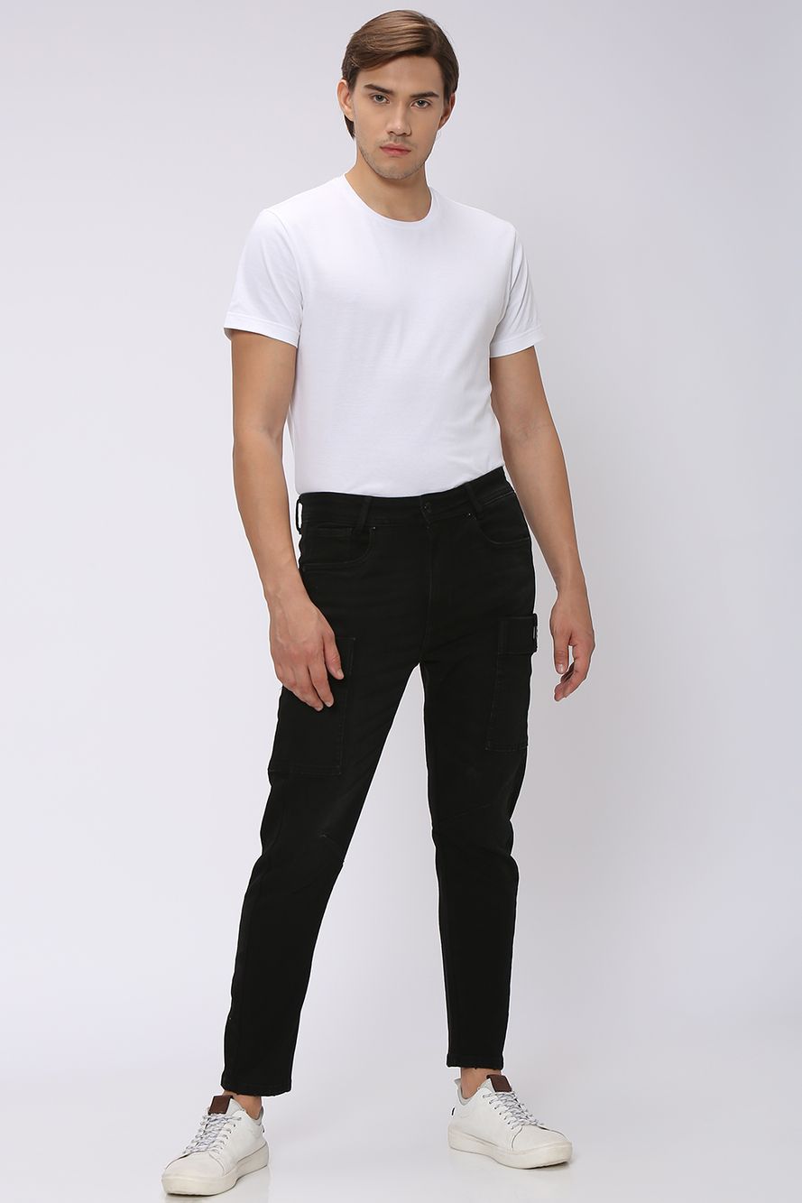 Black Carrot Fit Distressed Stretch Jeans