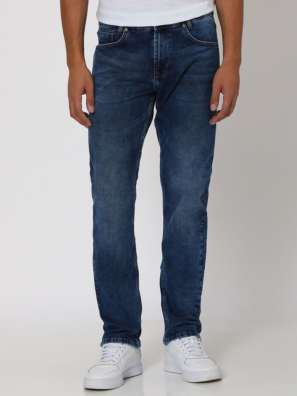 Mid Blue Relaxed Straight Fit Originals Stretch Jeans