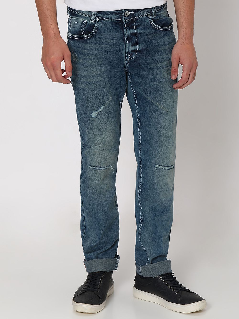Tinted Super Slim Fit Distressed Stretch Jeans