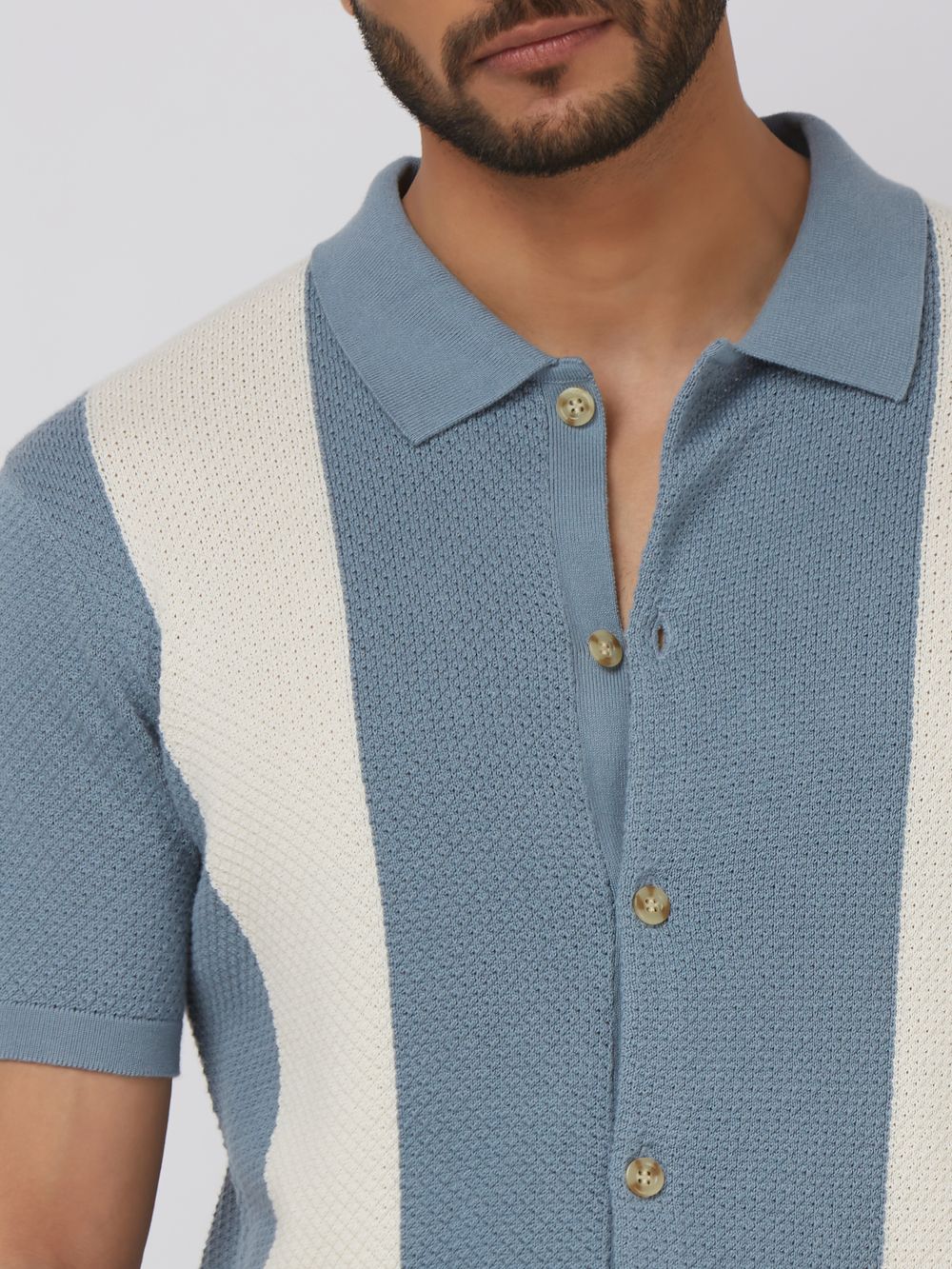 Blue Grey Flatknit Slim Fit Polo T-Shirt