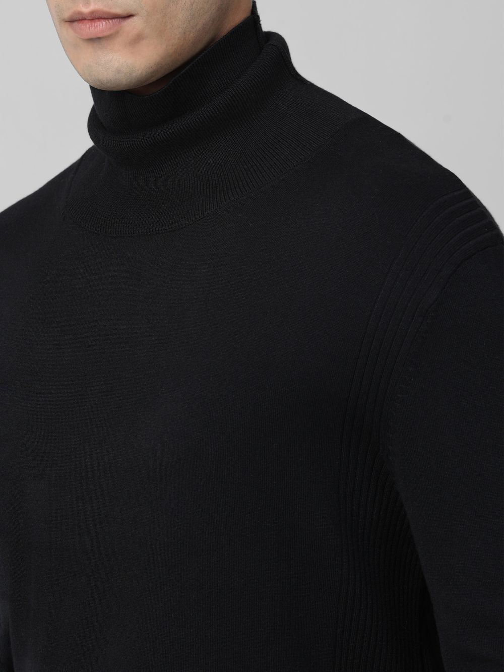 Black Turtle Neck Plain Slim Fit Sweater