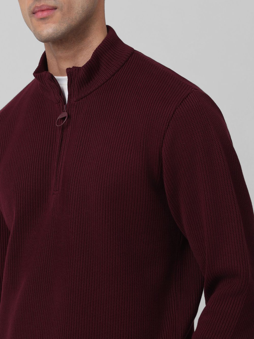 Funnel Neck Plain Slim Fit Sweater