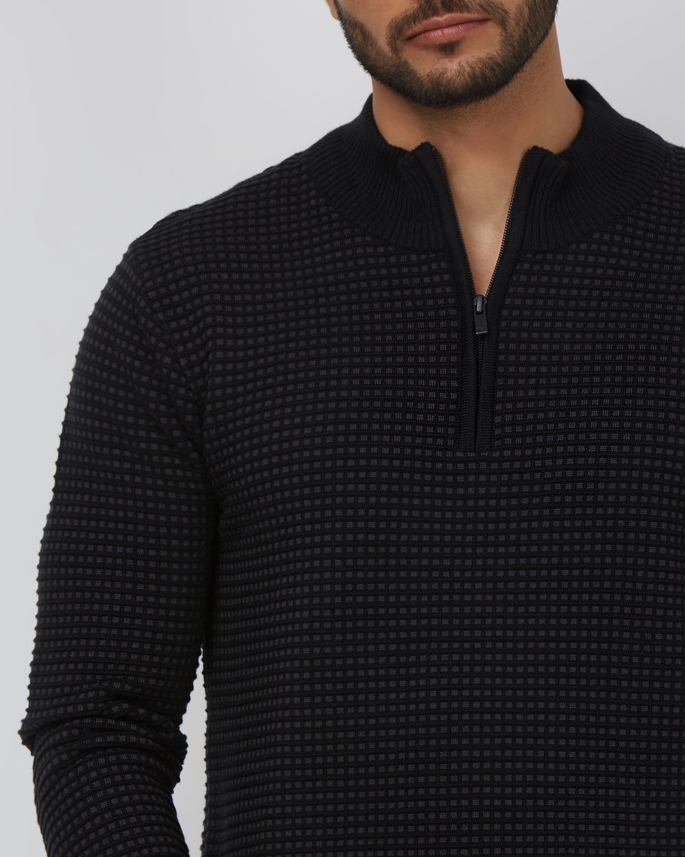 Navy Mock Neck Plain Slim Fit Sweater
