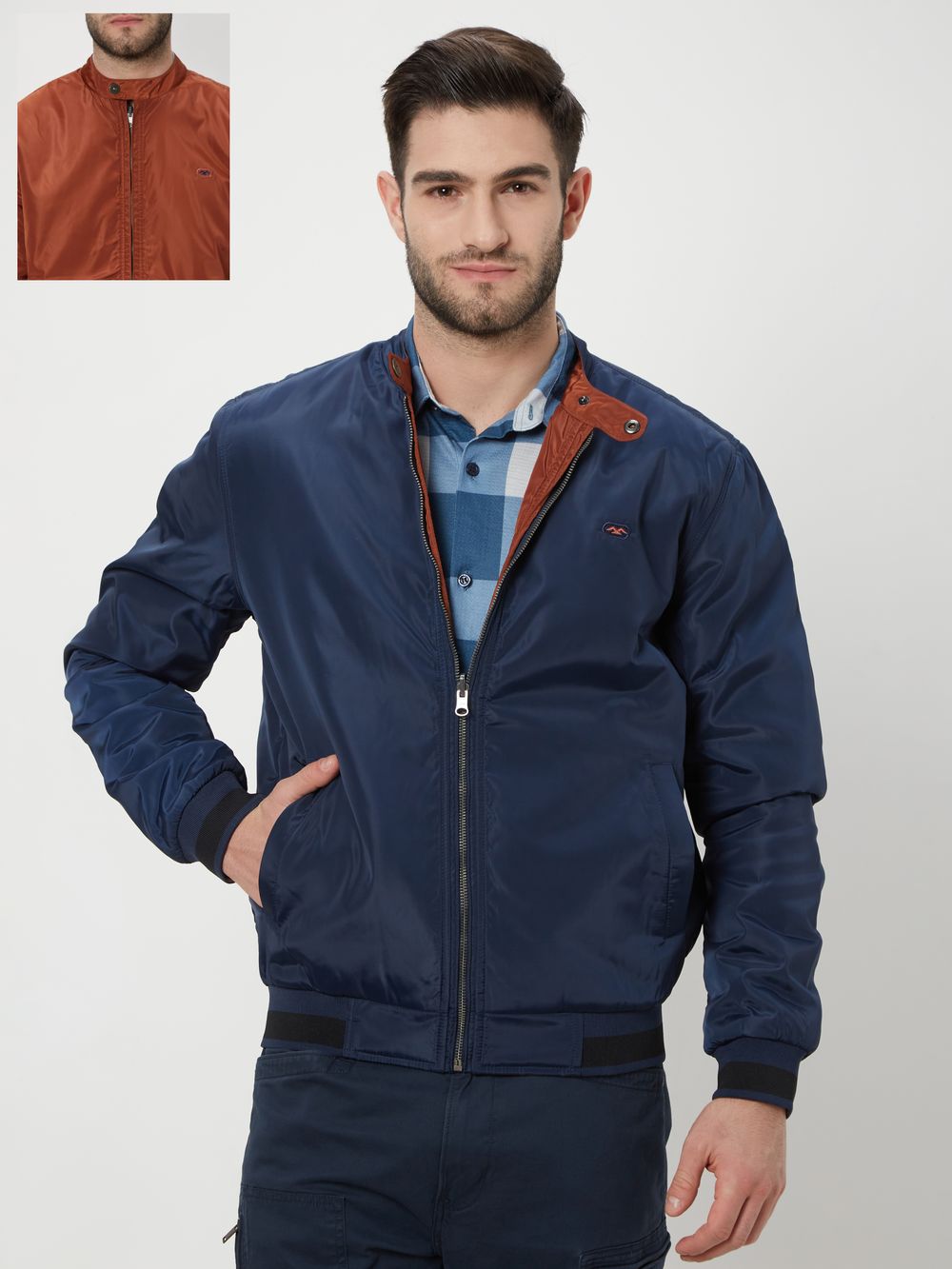 Navy-Rust Reversible Slim Fit Jacket