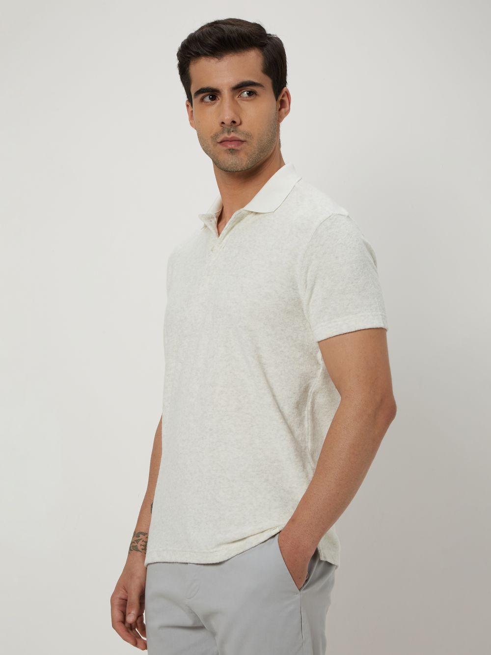 White Textured Polo Tee Shirt