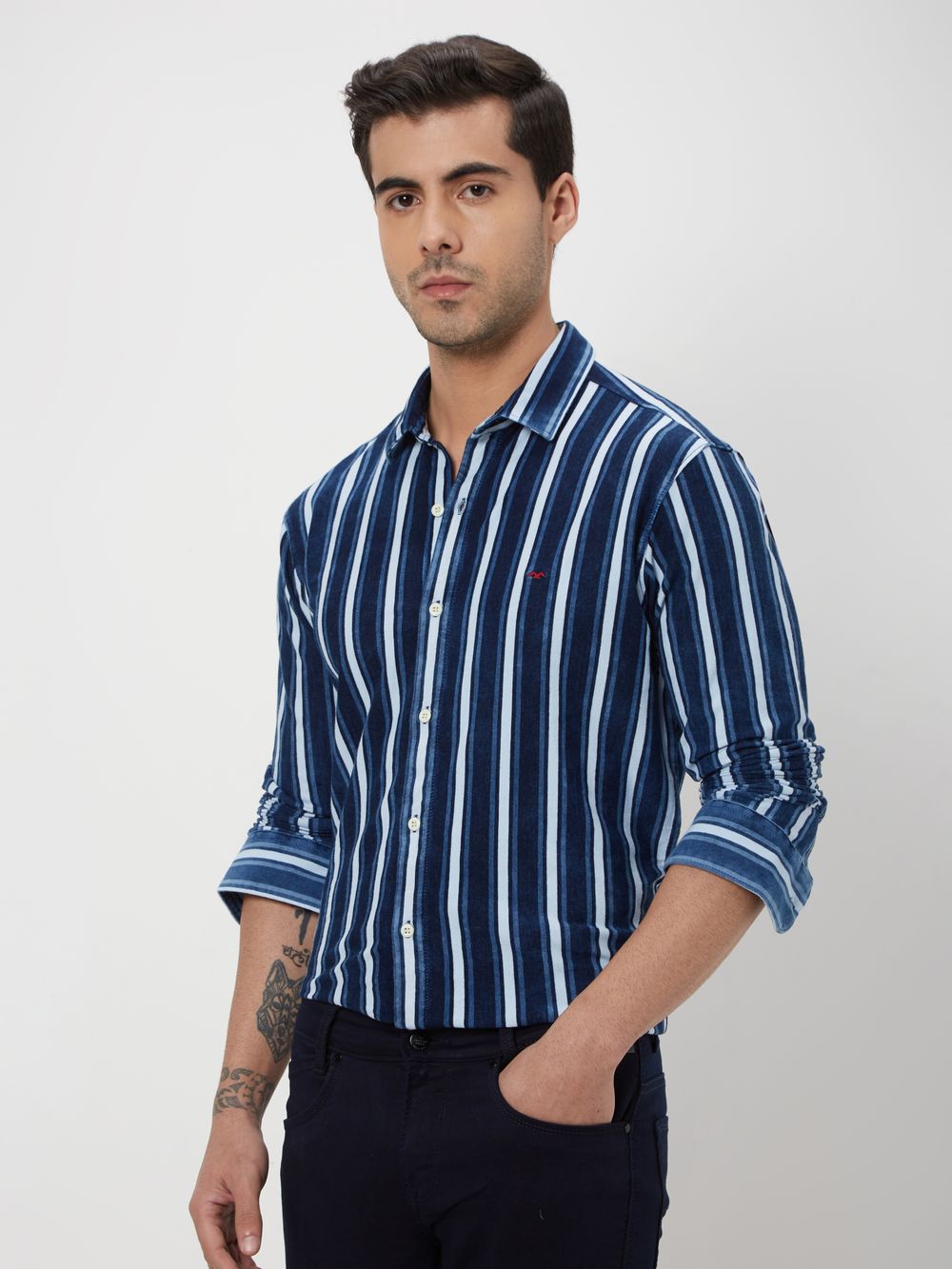 Indigo Blue & White Candy Stripe Shirt