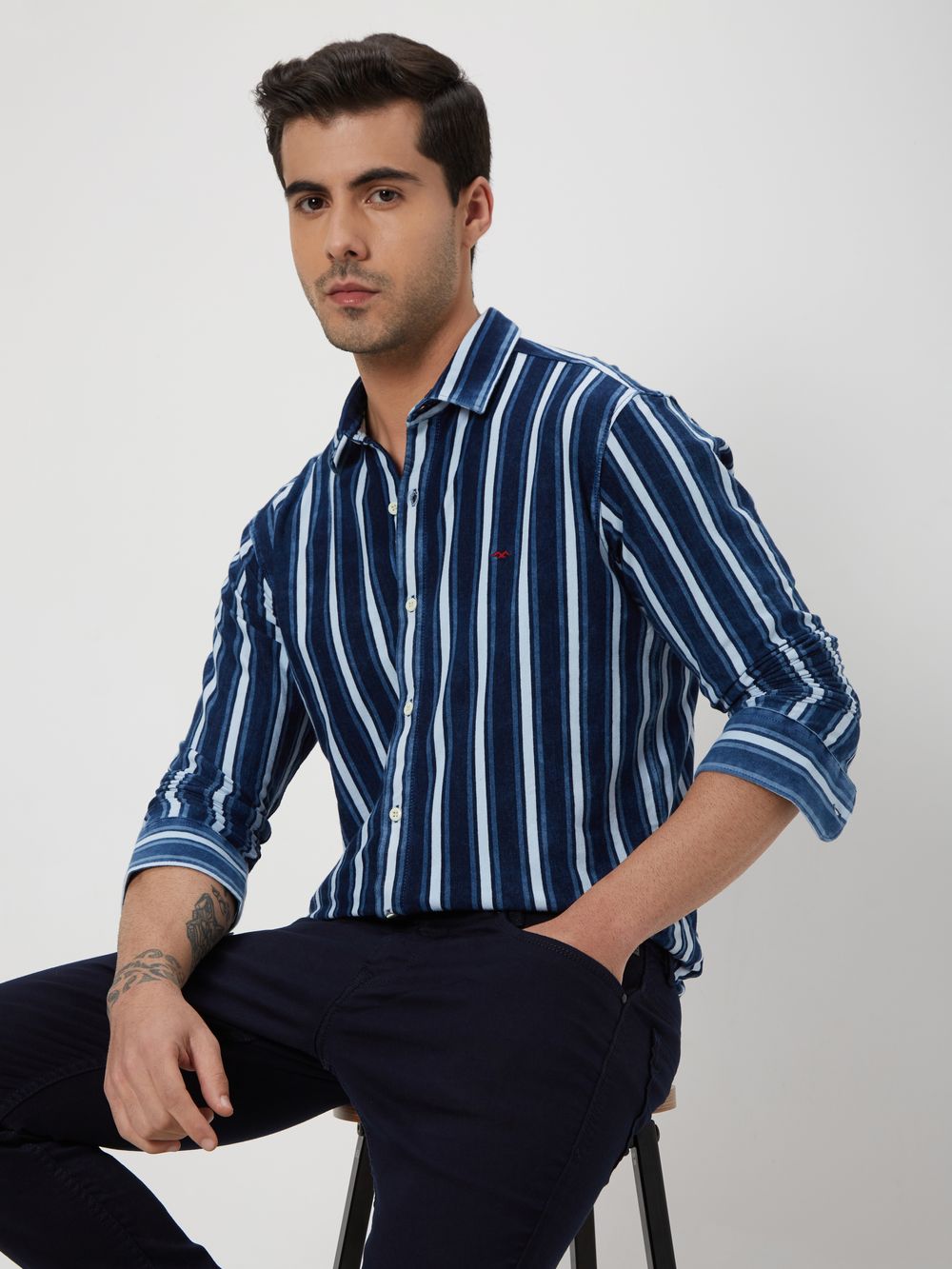 Indigo Blue & White Candy Stripe Shirt