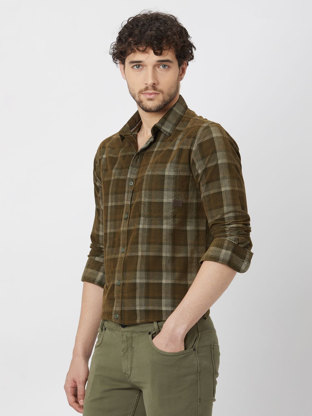 Olive & White Square Check Shirt