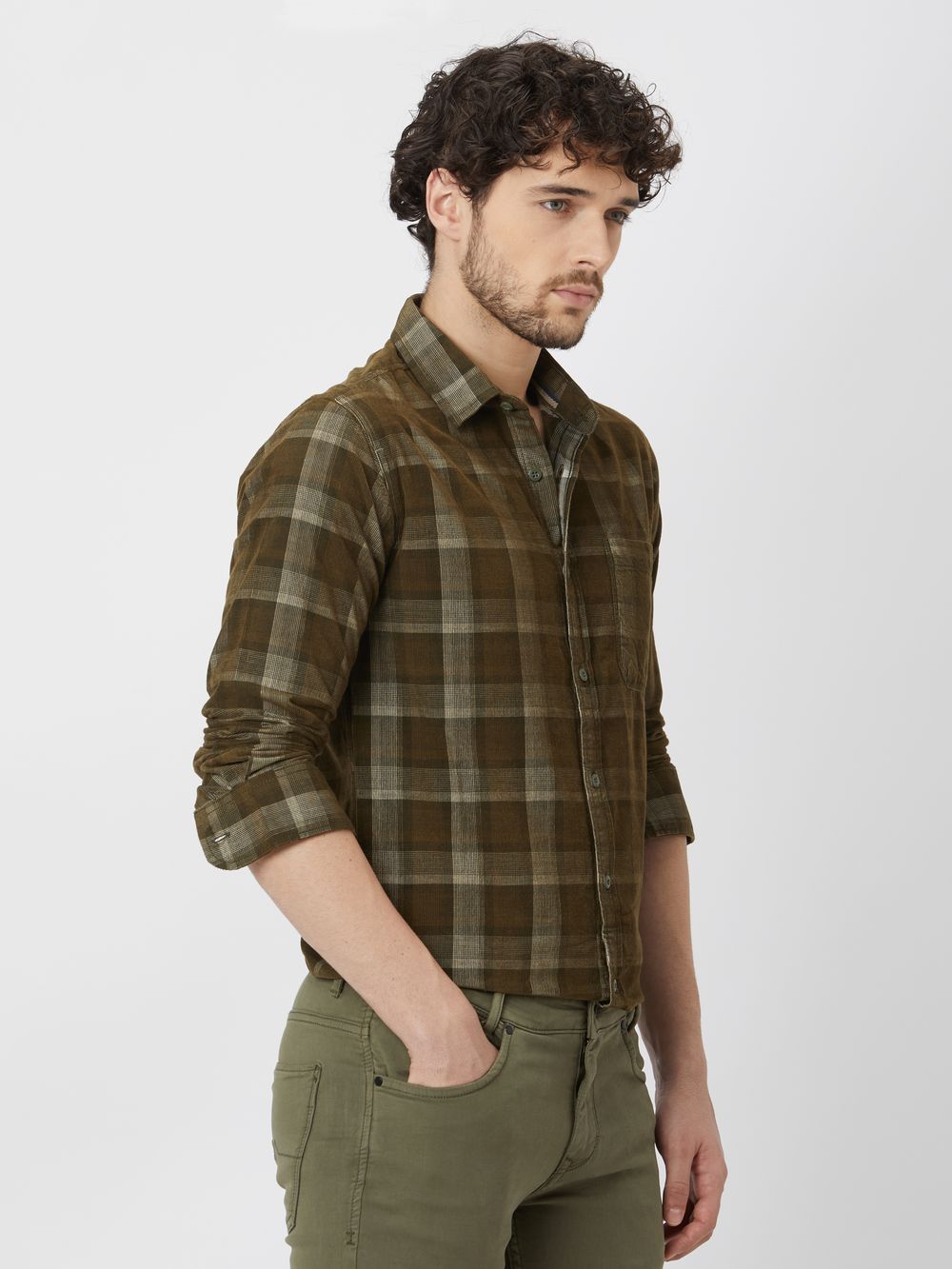 Olive & White Square Check Shirt