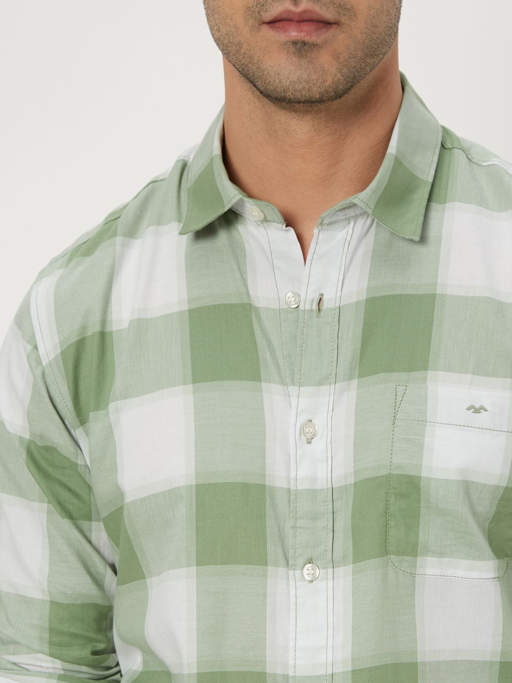 Light Olive Large Check Slim Fit Casual Shirt