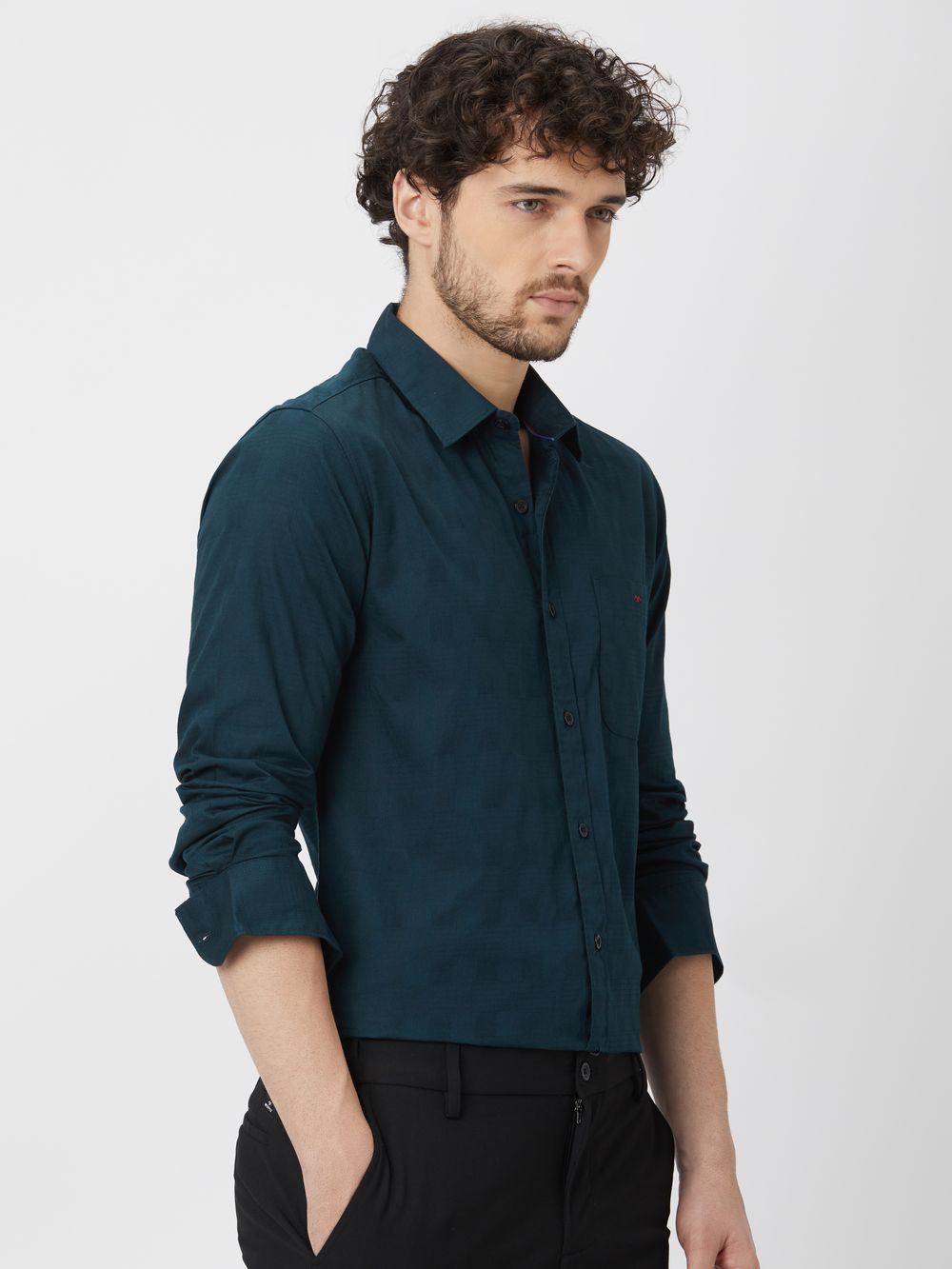 Green Textured Plain Shirt