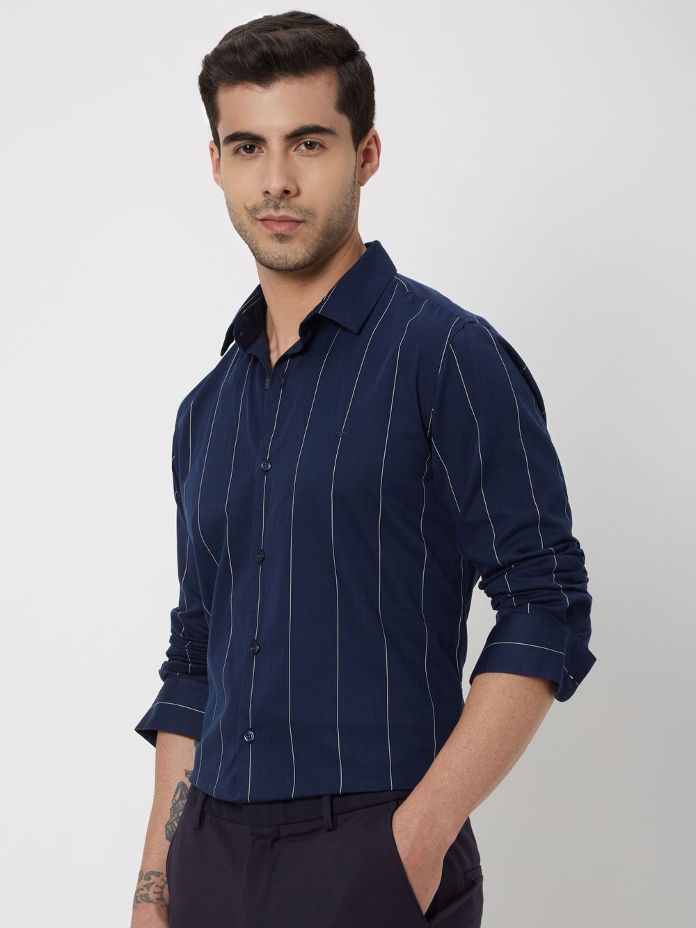 Navy Pin Stripe Slim Fit Casual Shirt