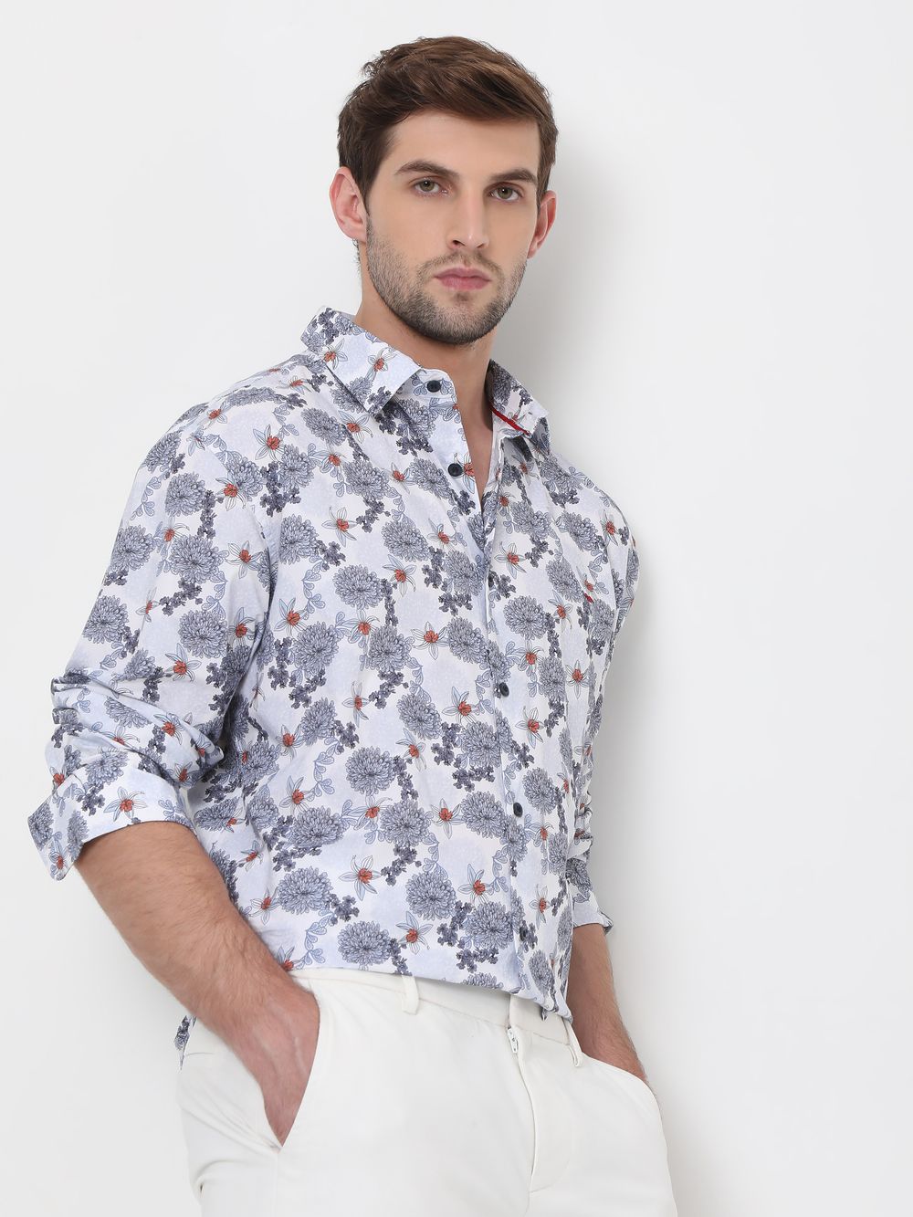 Light Blue & White Digital Print Shirt