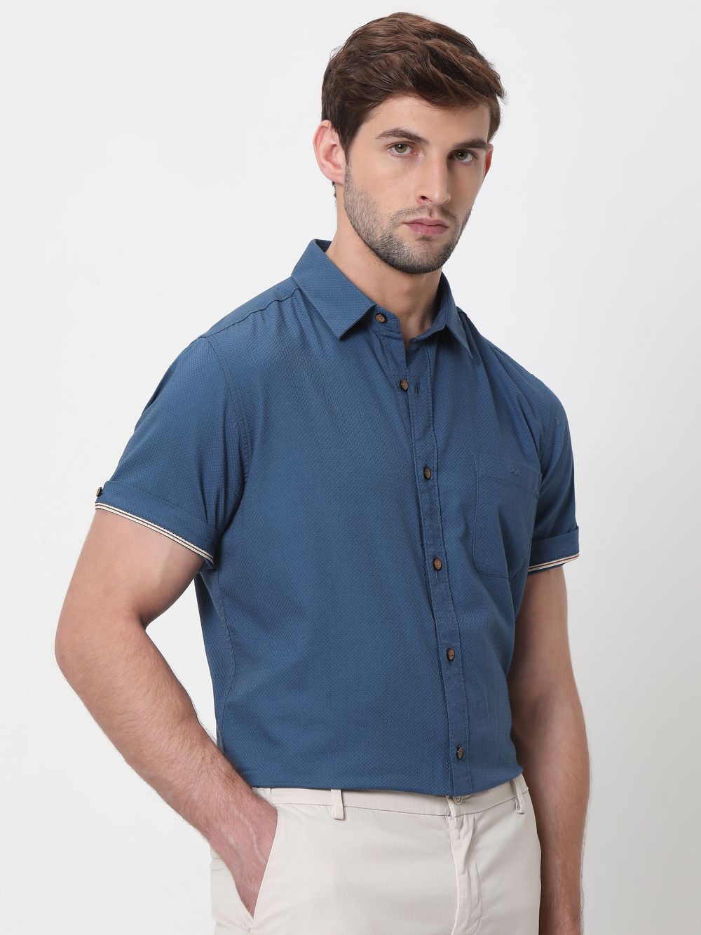 Blue Cotton Plain Shirt